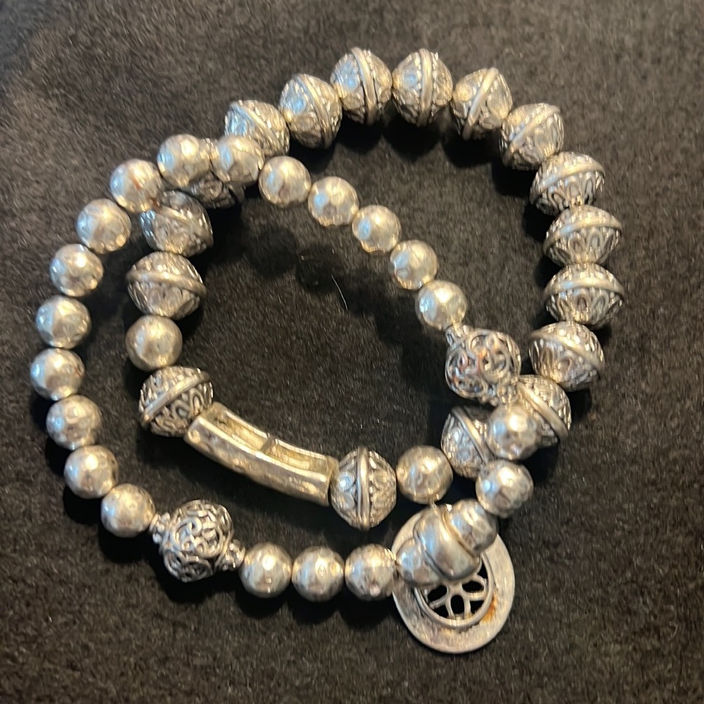 Chico’s Silver beaded stretch bracelets. Set of two ..
